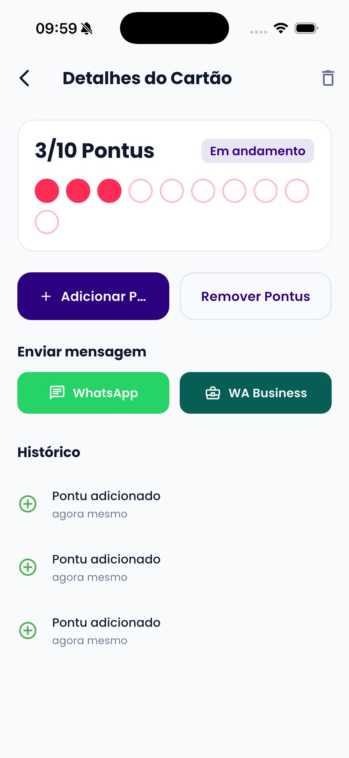 Tela do app Pontus